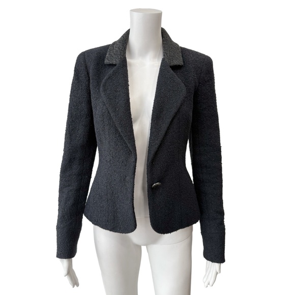 Chanel Black Tweed Textured Polka Dot Blazer Jacket sz 2/36 - Picture 2 of 14